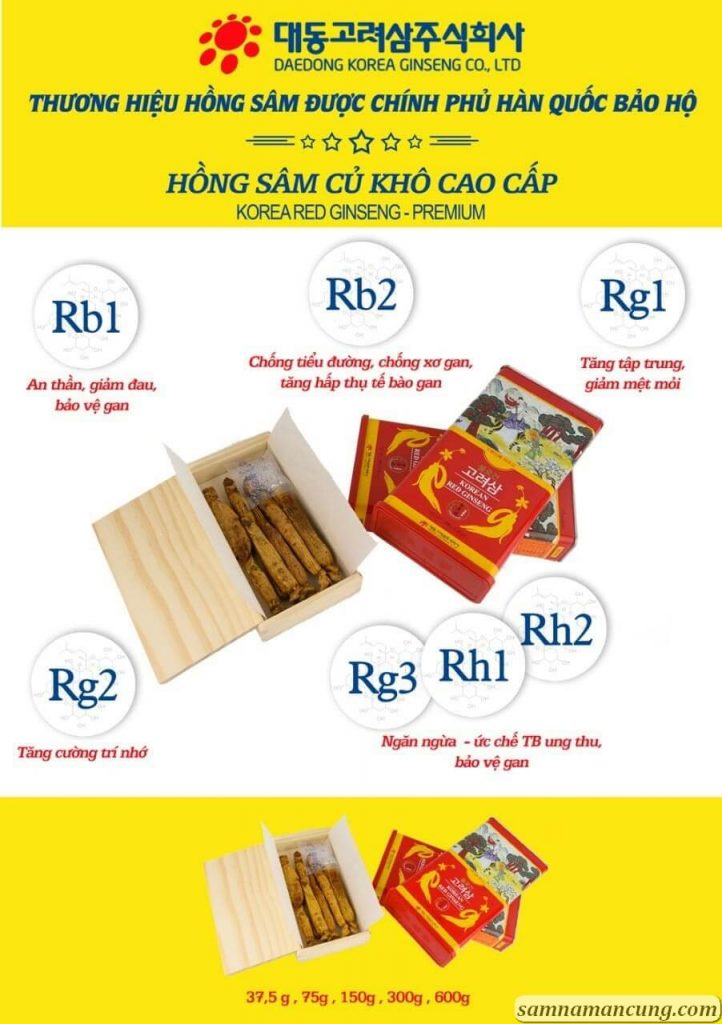 Hồng Sâm Củ Khô Không Số Daedong Hàn Quốc