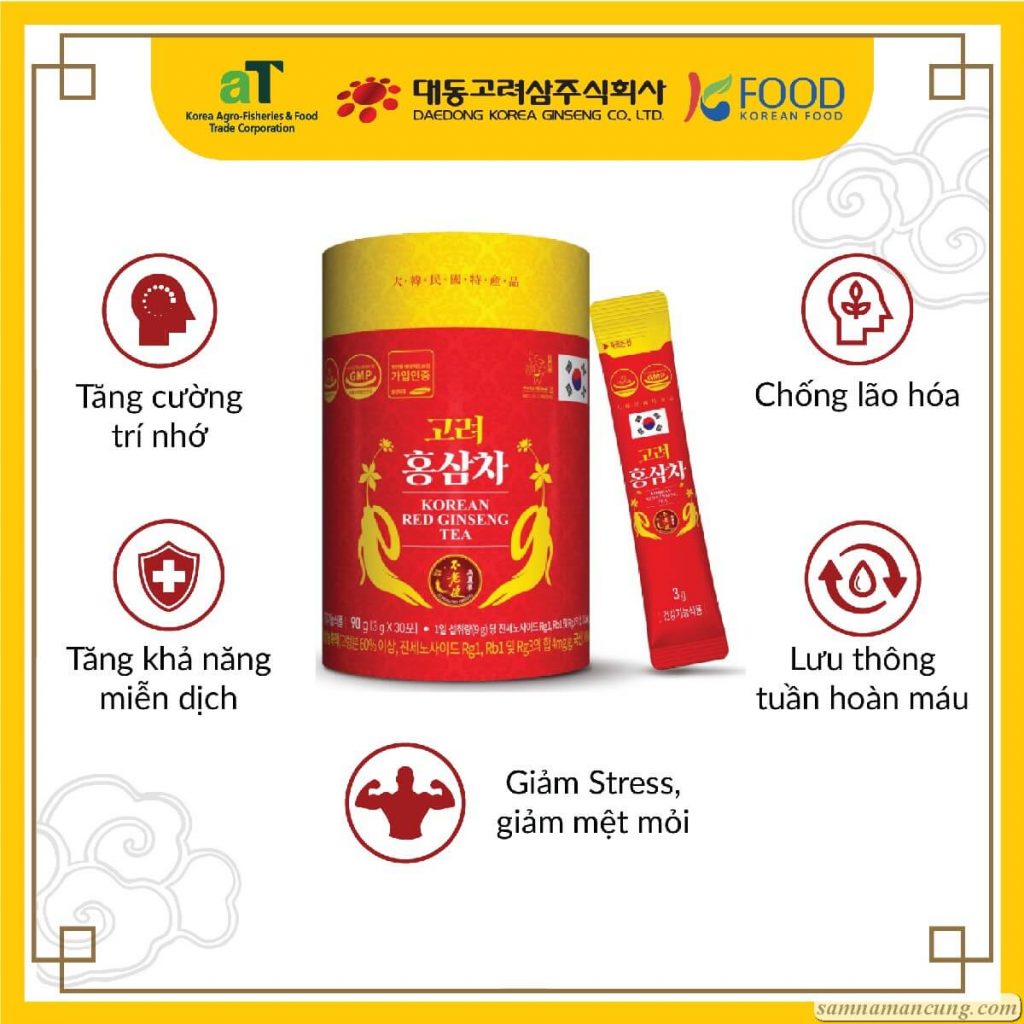 Trà Hồng Sâm Korean Red Ginseng Tea hộp tròn 30 gói