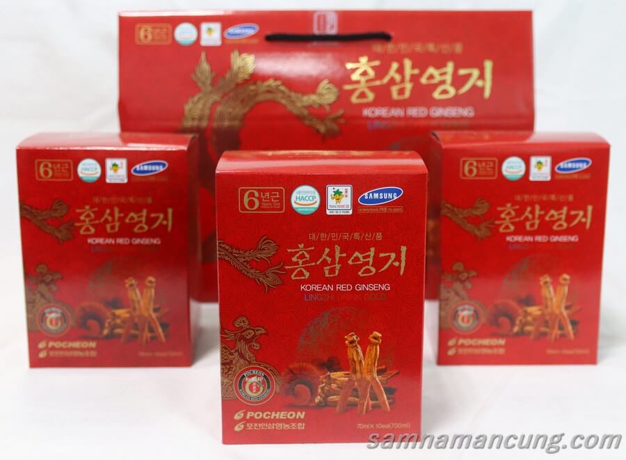 Nước Hồng Sâm Linh Chi Pocheon Korean Red Ginseng Lingzhi Drink Gold (30 gói x 70ml)