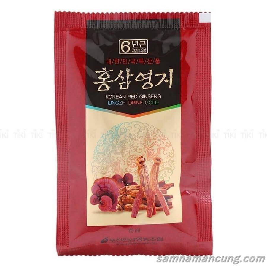 Nước Hồng Sâm Linh Chi Pocheon Korean Red Ginseng Lingzhi Drink Gold (30 gói x 70ml)